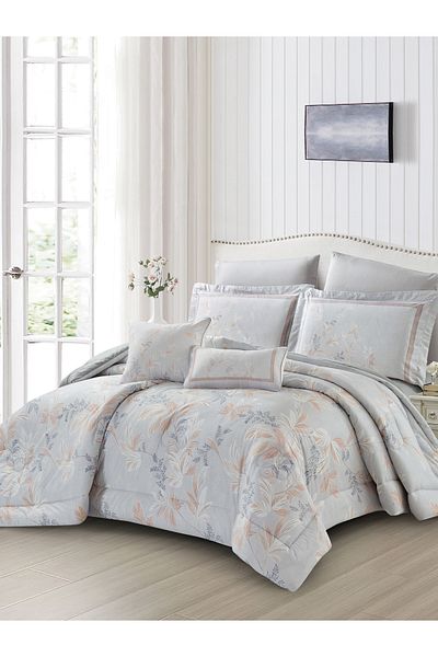 Donetella Cotton Printed Comforter Set 8-Pcs King Size(260 X 240 Cm) With 350 GSM Filling