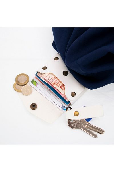 Miaju White Color, Leather, Coin Purse Set with Hook, Best Gift for Special Occasions, Special Production