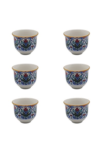 DUKKANI ISTANBUL مجموعة أكواب الغاوا الخزفية المكونة من 6 قطع من الزعانف العث...
