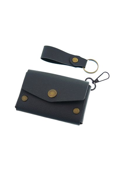 Miaju Matte Dark Blue Color, Leather, Coin Purse Set with Hook, Best Gift for Special Occasions, Special Production