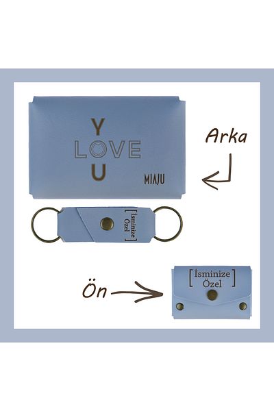 Miaju Sky Blue, I Love You Written, Lover's Purse and Keychain Set, Romantic Lover's Gift