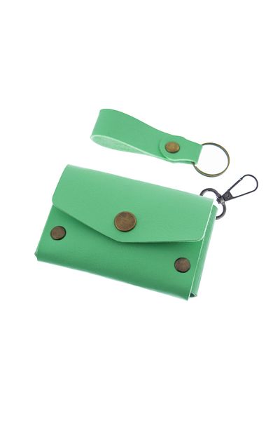 Miaju Pistachio Green Color, Leather, Coin Purse Set with Hook, Best Gift for Special Occasions, Special Production