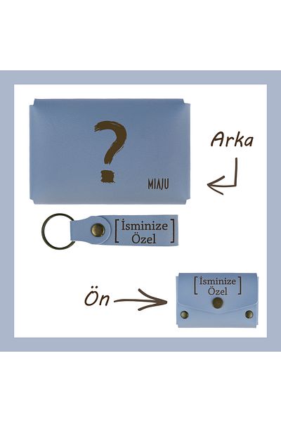 Miaju Sky Blue - for Everlasting Curiosity, Custom Your Name Question Mark Pattern Wallet & Keychain, Moment Collection