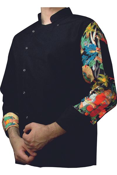 Ant Rotagrup Üniforma ve İş Elbiseleri Unisex Black Long Sleeve Cook Jacket - Snap Fastener Table Pattern Chef Kitchen Jacket