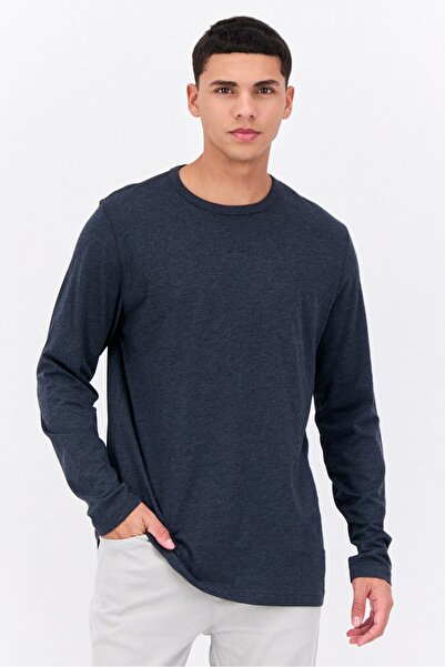Brave Soul Men Crew Neck Heather Long Sleeves T-shirt, Navy Marl