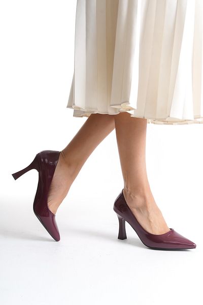 moon glow Claret Red Patent Leather Stiletto - 9 cm Heeled Women's Shoes 2024