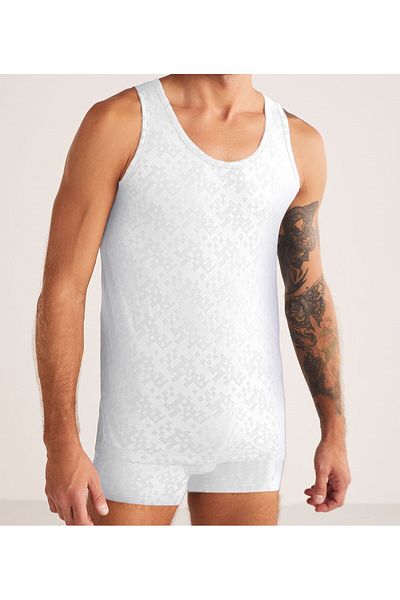 Kom Ανδρικό λευκό Modal Lycra Jacquard μοτίβο 2 τεμαχίων εσώρουχο KQ.OPRM.1K.M1.K2