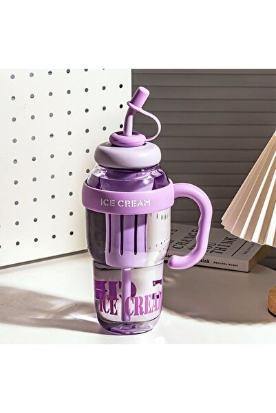 Livava Ice Cream Drinking Bowl with Straw and Strainer, 30X11 - Purple