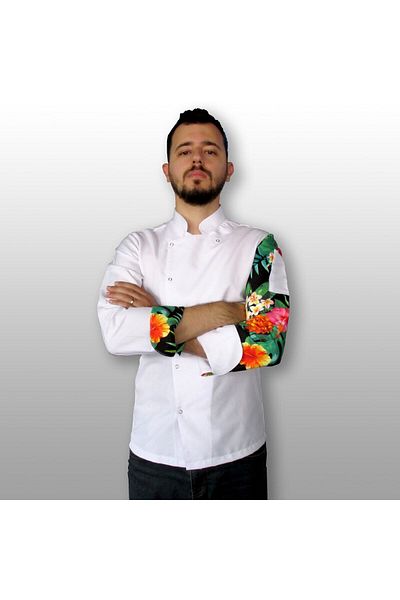 Ant Rotagrup Üniforma ve İş Elbiseleri Cook Jacket Patterned Unisex Snap White Long Sleeve Chef Cook Kitchen Jacket