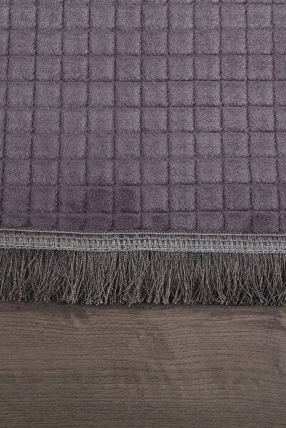 Teksev Square Plus Anthracite Color Sports Fringed Cutting Runner Non-Slip Machine Washable Tasseled Soft Carpet