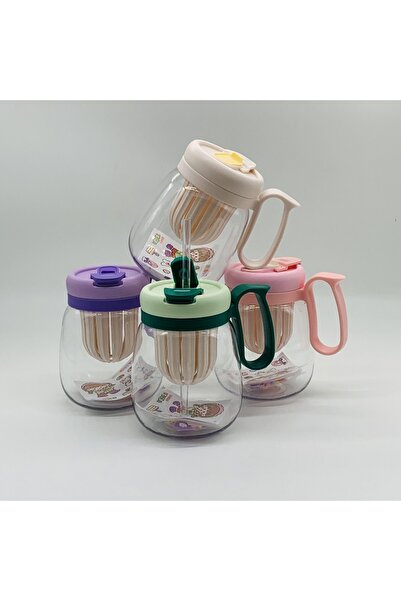 Livava Glass Water Bottle with Strainer, Adhesive and Straw, 15X13 - White-