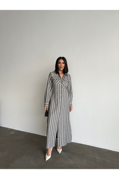 NEW STATION Νέο ριγέ μάξι φόρεμα πουκάμισο της New Station