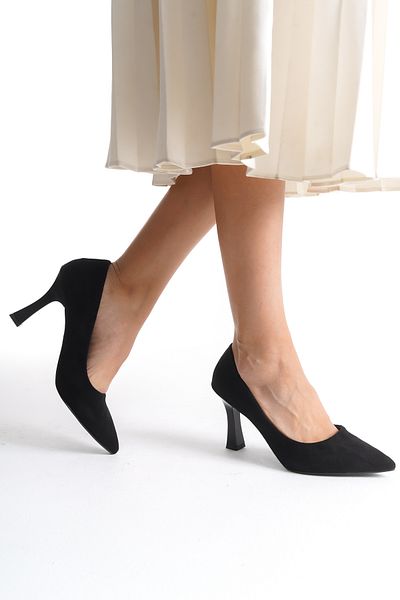 moon glow Model 2024 Stiletto din piele intoarsa neagra - Pantofi de dama cu toc de 9 cm