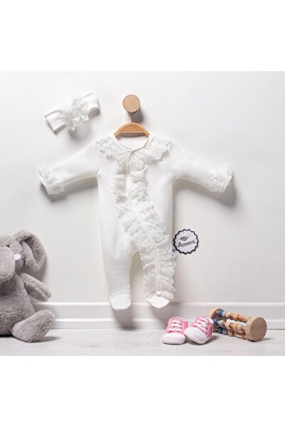 Annora Güpürlü Yamuk Fırfırlı Kız Bebek Tulumu