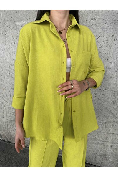 NesShine Women's Bottom Top Linen Shirt Set