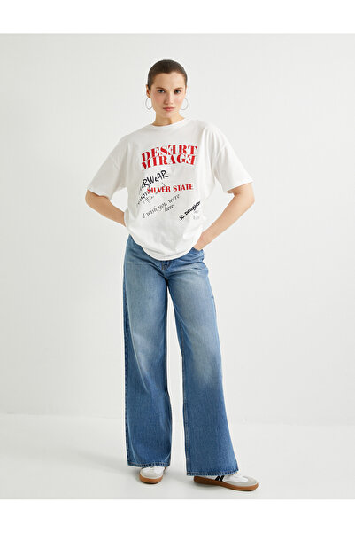 Koton Βαμβακερό μπλουζάκι με λαιμόκοψη