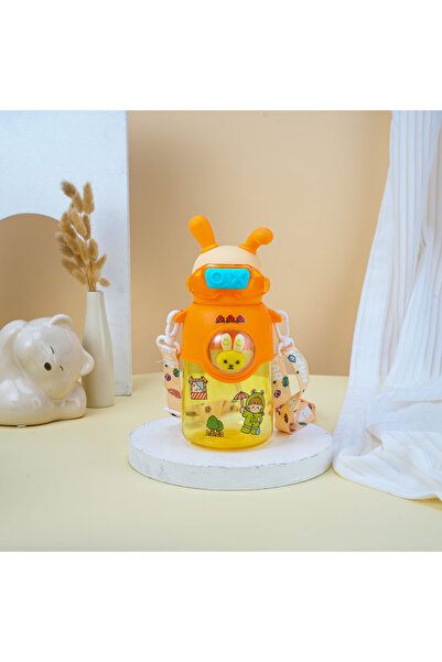 Livava Rabbit Water Bowl, with Hanger and Straw, 20X10 - Orange-