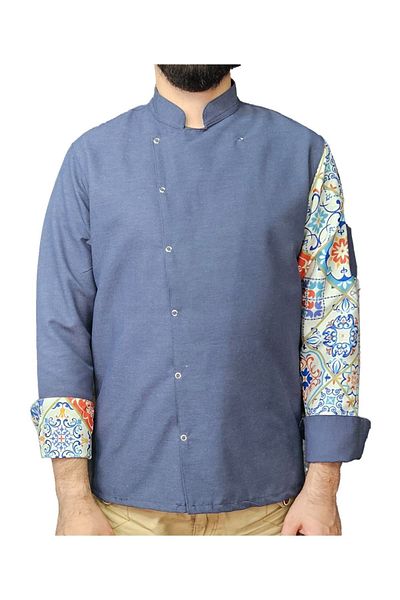 Ant Rotagrup Üniforma ve İş Elbiseleri Unisex Cook Jacket - Patterned, Snap Fastener, Long Sleeve, Chef Cook Kitchen Jacket, Ceramic Pattern