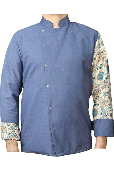 Ant Rotagrup Üniforma ve İş Elbiseleri Chef Jacket Patterned Unisex Long Sleeve Chef Cook Kitchen Jacket with Snap Fasteners Authentic Patterned
