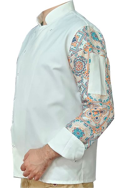Ant Rotagrup Üniforma ve İş Elbiseleri Chef Jacket Patterned Unisex Long Sleeve Chef Cook Kitchen Jacket with Snap Fasteners Authentic Patterned