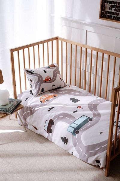 Lollie Baby&Kids Montessori Children's Bedding Set (100X200), Organic Cotton Satin - Cars