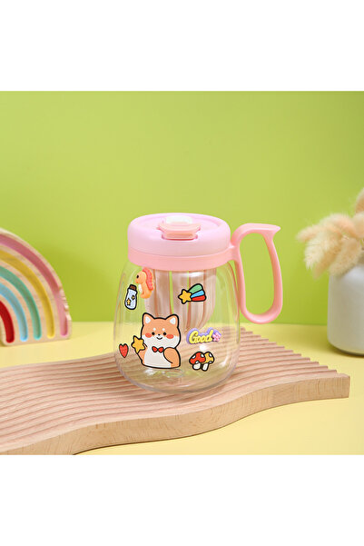 Livava زجاجة مياه زجاجية مع مصفاة، لاصقة وشفاطة، 15x13 - وردي-