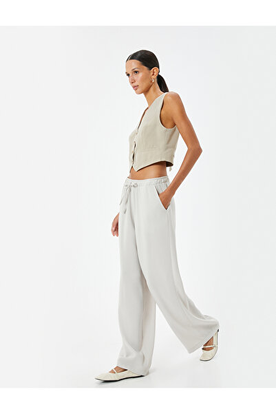 Koton Viskózové široké tepláky s elastickými kapsami na zavazování v pase