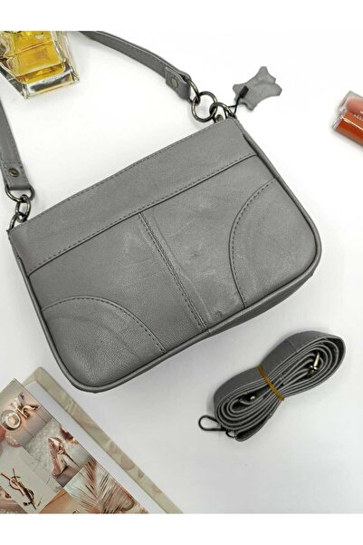 By EDUU Сумка через плече з натуральної шкіри, якість А, розкішна, сіра, жіноча