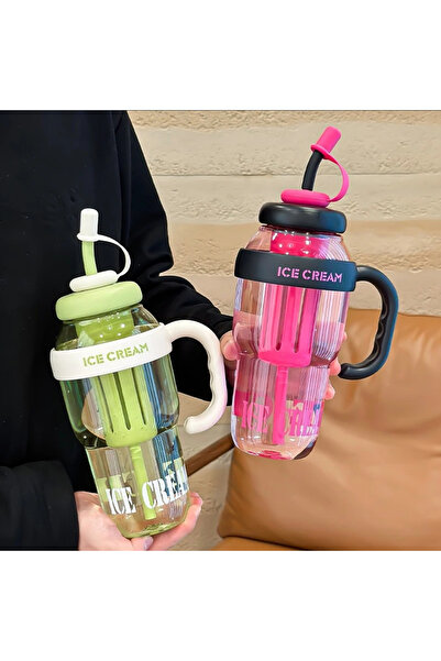 Livava Ice Cream Drinking Bowl with Straw and Strainer, 30X11 - Black-