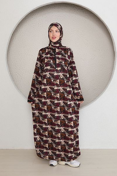 Kutay Collection فستان صلاة نسائي حجاب مع شال نصف سحاب