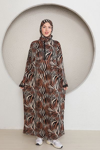 Kutay Collection Γυναικείο φόρεμα προσευχής Hijab με μισό φερμουάρ και σάλι