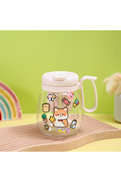 Livava Glass Water Bottle with Strainer, Adhesive and Straw, 15X13 - White-