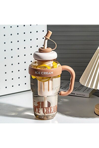 Livava Ice Cream Cup with Straw and Strainer, 30X11 - Brown