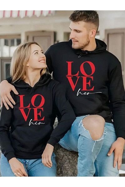 aynewmoda Hanorac cu glugă imprimat de Ziua Îndrăgostiților