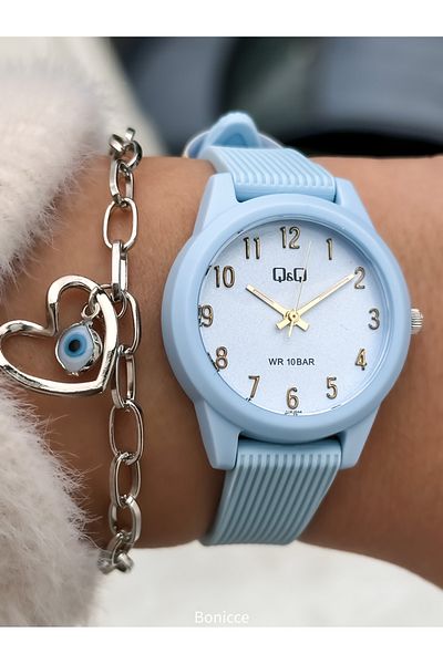 Q&Q Baby Blue Silicone Band, 10 Bar Waterproof (Suitable for Pool, Marine Use) Women's Wristwatch