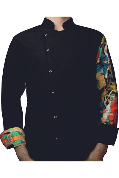 Ant Rotagrup Üniforma ve İş Elbiseleri Unisex Black Long Sleeve Cook Jacket - Snap Fastener Table Pattern Chef Kitchen Jacket