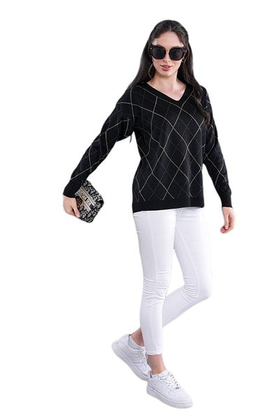 lavella Women's V-Neck Diamond Slice Silvery Sweater 12831 Bgl-St04227