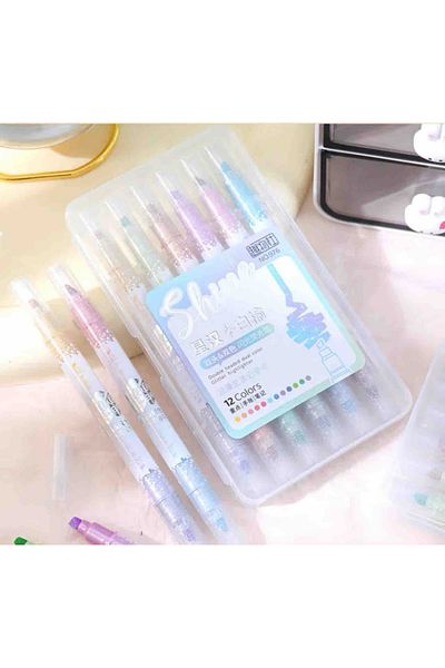 NaSaDAN Shine 12 Color Glitter Pastel Highlighter Set 6 Pieces