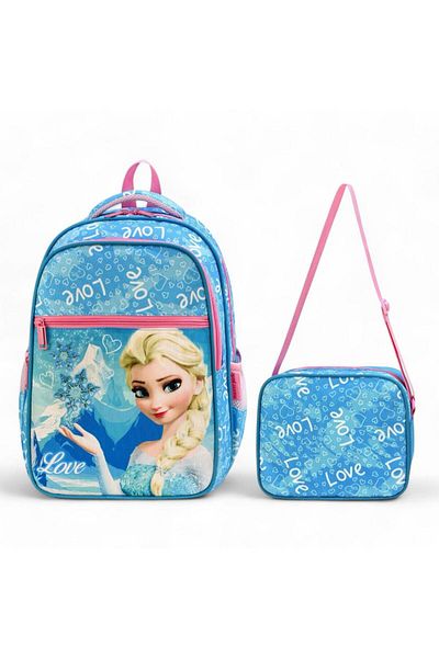 Baginn Geanta pentru scoala primara Set 2 piese Lunchbox Queen of Snows cu termos 42*30 Cm Geanta fetita