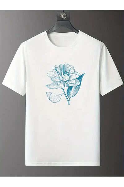 Frisson Unisex Abstract Flower Printed Crew Neck Oversize Cotton T-Shirt