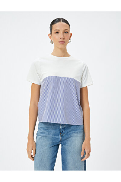 Koton Μπλουζάκι με κοντό μανίκι με ριγέ με λαιμόκοψη - Λεπτομέρεια με κόμπο στην πλάτη