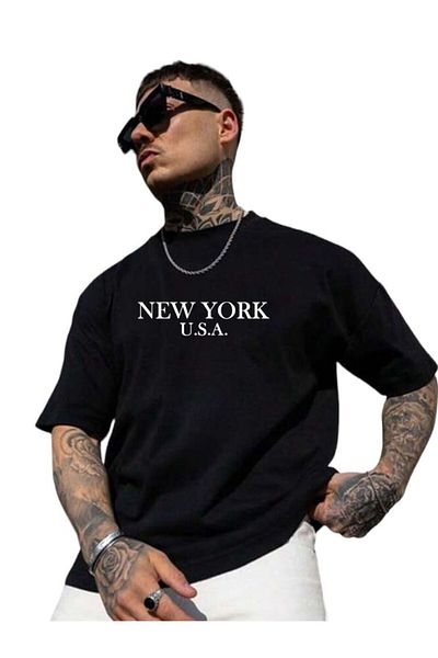 Sezon tekstil New York Printed Crew Neck Oversize Cotton T-Shirt