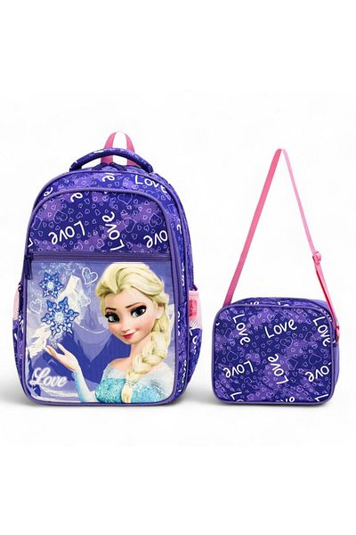 Baginn Geanta pentru scoala primara Set 2 piese Lunchbox Queen of Snows cu termos 42*30 Cm Geanta fetita