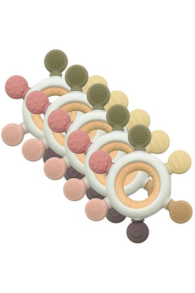LUQU BABY Silicone + Wood Teether- Hexagon-Pack of 5
