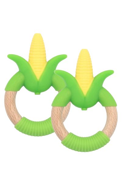 LUQU BABY Silicone + Wood Teether- Flower-Pack of 2