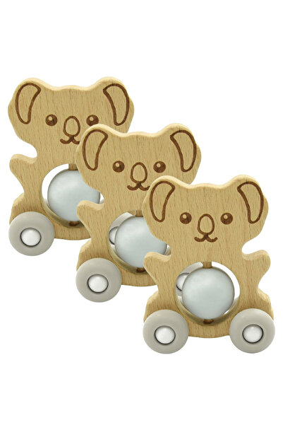 LUQU BABY Silicone + Wood Teether- Wheelie Toy-Pack of 3
