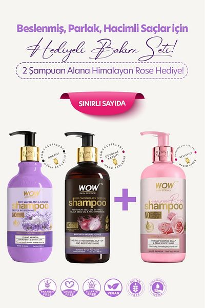 WOW Skin Science 300X3 ml Himalayan Rose Rice Water Lavender and Red Onion Shampoo - Gift, Limited Stock