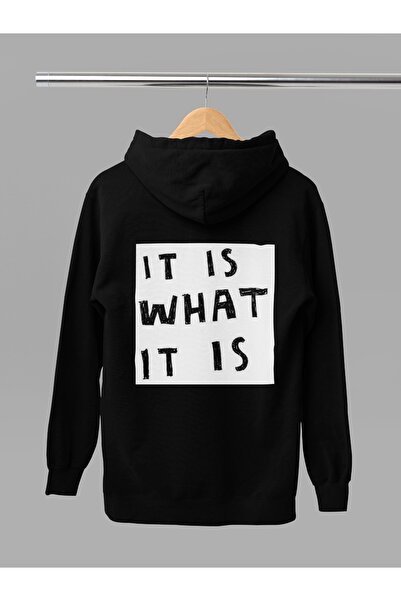 Butik Hanorac unisex cu mânecă lungă, cu 2 fire, IT IS WHAT IT IS Transfer B cu imprimeu K cu glugă