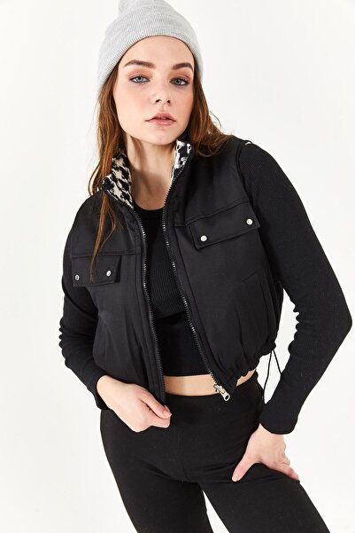 trendalisse Жіночий чорний жилет з капюшоном