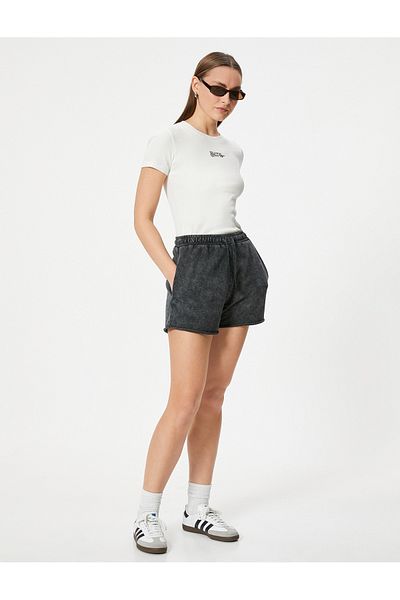 Koton Cotton Mini Shorts - Pale Effect, Pocket, Standard Waist Tie